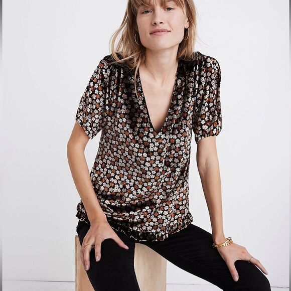 Madewell Velvet Tulip-Sleeve Ruffle Top in Petite Blooms - Picture 10 of 10